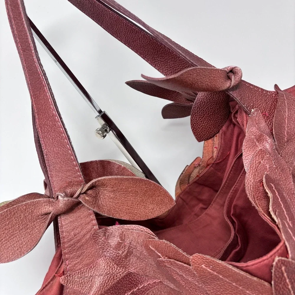 Lucky Penny Hobo Shoulder‎ Bag Cotton with Red Leather Leaf Accent Anthropologie
